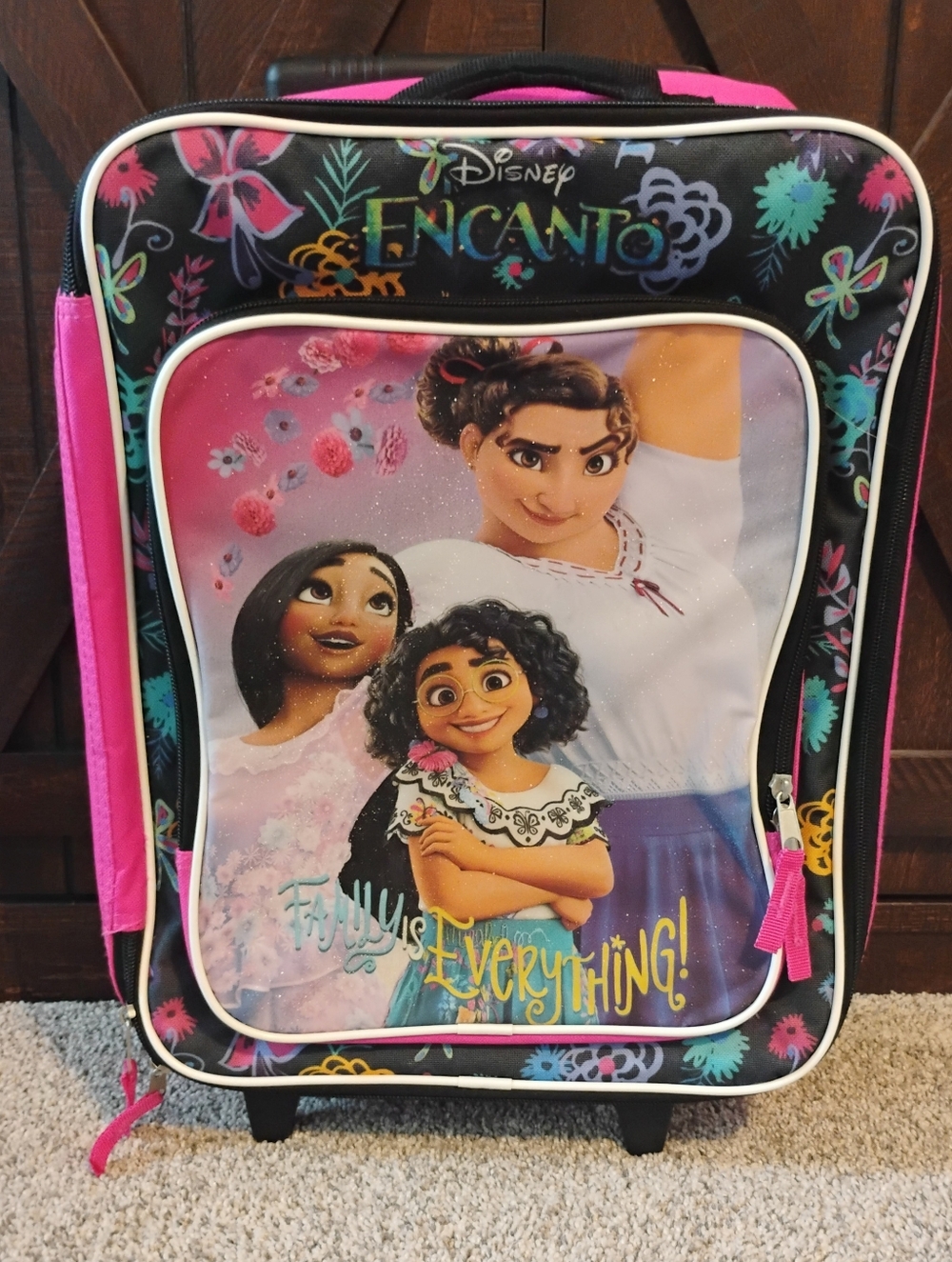 Disney Encanto Rolling Luggage - Pink & Black Character Suitcase